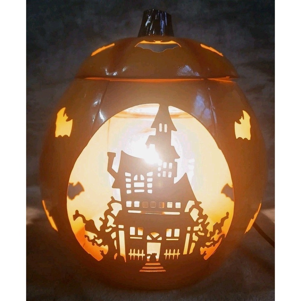 Scentsy Pumpkin Warmer Carved Metal Haunted House Bats Halloween Paranormal